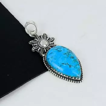 Natural Turquoise Gemstone Pendant 925 Sterling Silver- Handmade Design, Everyday Wear Jewelry, Unique Turquoise Pendant Wadding Gifts 2.95 синий
