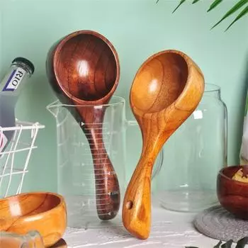 Natural Wooden Eating Tableware Wooden Spoon Water Scoop Japanese Style Rice Spoon Household Long Handle Rice Spoon Large