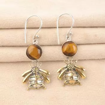Natural Yellow Tiger Eye Gemstone 925 Stamped Silver Handmade Dangle Earrings 2 EE-154-31