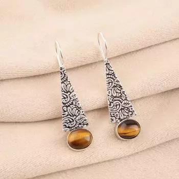 Natural Yellow Tiger s Eye 925 Sterling Silver Jewelry Handmade Earrings 1.9 EE-165-27