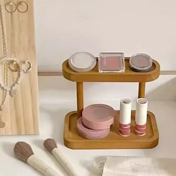Nature Wood Wood Double Layer Storage Rack Display Rack Desktop Organizer Home коричневый