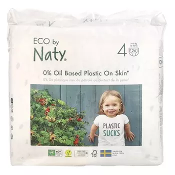 Naty, экологически чистые подгузники, размер 4, 7-18 кг (15-40 фунтов), 26 подгузников