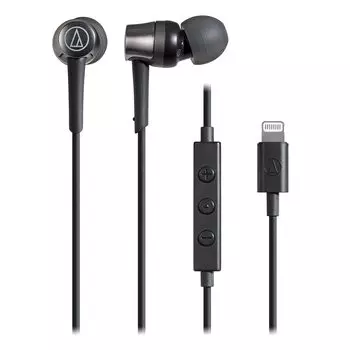 Наушники Audio Technica BK с микрофоном, кабель Lightning, канального типа, черного цвета, небольшого размера, ATH-CKD3Li 1,2 м