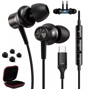 Наушники HGCXING USB C для Samsung S24 FE Galaxy Tab S10 Ultra Magnetic HiFi Type C наушники с шумоподавлением и управлением микрофоном для iPhone