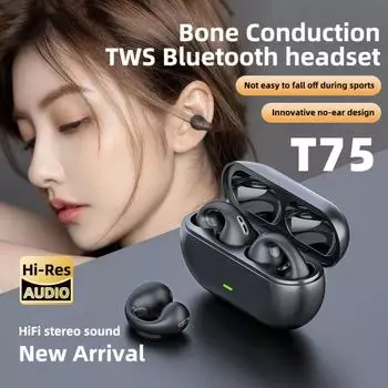 Наушники-клипсы Bluetooth T75 с костной проводимостью, беспроводные наушники-вкладыши, 3D Surround Stereo Bass, спортивная гарнитура с микрофоном