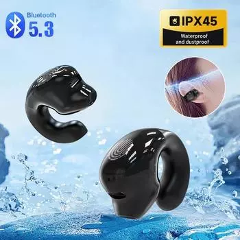 Наушники-клипсы для ушей Беспроводные наушники Bluetooth 5.3 с сенсорным управлением Одинарная гарнитура HiFi стерео спортивные наушники-вкладыши чёрный