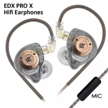 Наушники KZ EDX PRO X Hi-Fi с динамическим приводом и глубоким басом, спортивная гарнитура, музыкальные наушники с шумоподавлением, микрофоном и съемным кабелем. чёрный