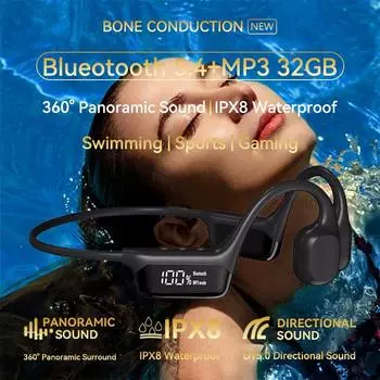 Наушники с костной проводимостью Bluetooth 5.4 беспроводные наушники IPX8 водонепроницаемые для плавания спортивные поддержка MP3-плеер с 32G RAM белый