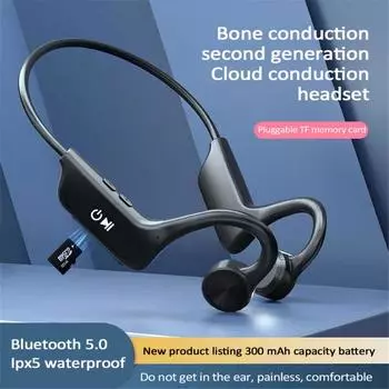 Новые наушники TWS с костной проводимостью Bluetooth 5.1, спортивные наушники с поддержкой TF-карт, водонепроницаемые спортивные беспроводные наушники с микрофоном чёрный
