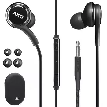 Наушники Samsung AKG с микрофоном и пультом дистанционного управления для Galaxy A71 A31 Galaxy S10 S10e Note 10 Note S10 Plus S9 с резиновым чехлом черного цвета