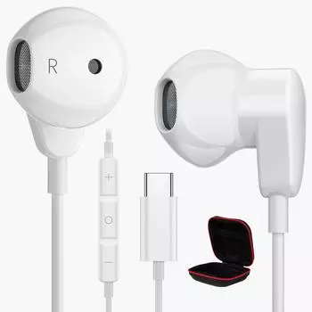 Наушники USB C для Galaxy A54 A53 Samsung S24 FE S23 S22 USB-наушники с микрофоном Проводные наушники Android для iPhone 16 Pro Max 15 с шумоподавлением