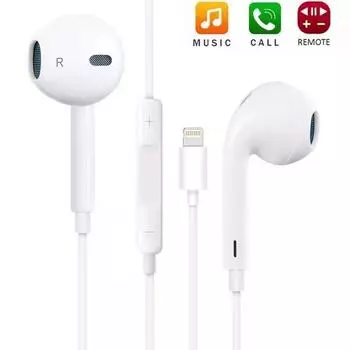 Наушники-вкладыши 1,2 м для iPhone X 7 8 ios / 8pin Bluetooth-гарнитура Стереозвук Проводные наушники-вкладыши Регулятор громкости Музыка Спортивные наушники со встроенным микрофоном Lightning Earpones белый