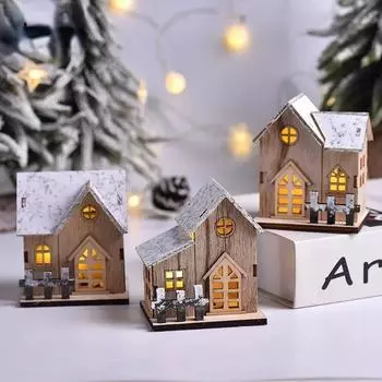 Navidad Christmas LED Light Wooden House Luminous Cabin Christmas Decorations for Home Xmas Tree Decorations New Year 2024 Gifts