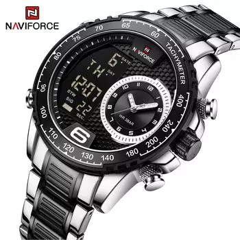 Naviforce NF9199 Мужские часы с двойным дисплеем Спортивные водонепроницаемые кварцевые наручные часы 240mm зелёный