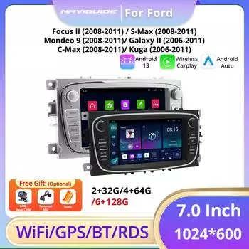 NAVIGUIDE 7 Android для Ford Focus II S-Max Mondeo 9 C-Max 2008-2011 для Galaxy II Kuga 2006-2011 автомобильный мультимедийный плеер без DVD красный