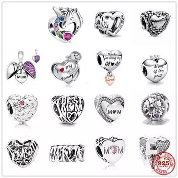 Neastamor Love You Mum Heart Charm Bead Fit Original Bracelet Silver 925 Making Fashion DIY Jewelry for Women Gift