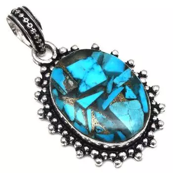 Necklace Blue Copper Turquoise Gemstone Gift For Her Silver Jewelry 1.75