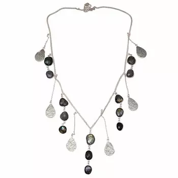 Necklace Blue Fire Labradorite Gemstone Handmade Ethnic Silver Jewelry 24