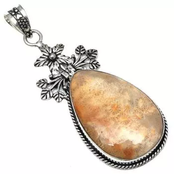 Necklace Fossil Coral Gemstone Handmade Gift For Her Silver Jewelry 3