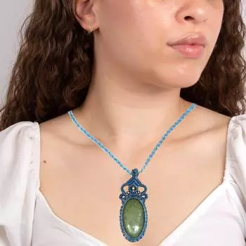 Necklace Pendant Carved Nephrite Jade Flower Macrame Artisan (Orange) Cord