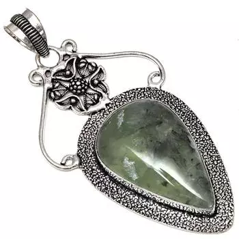 Necklace Prehnite Gemstone Handmade Gift For Her Silver Jewelry 3