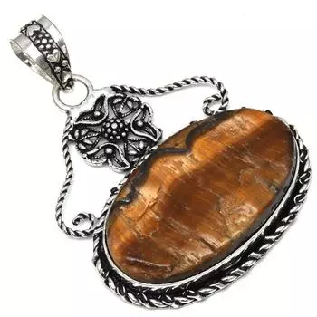 Necklace Tiger s Eye Drusy Gemstone Gift For Her Silver Jewelry 2.25