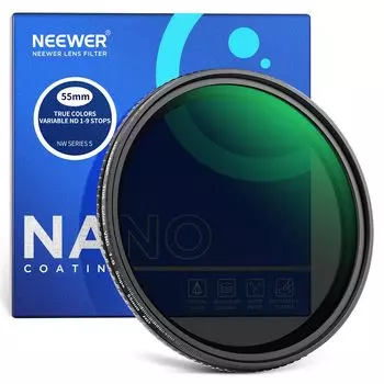 NEEWER 55мм Фильтр переменной плотности с истинной цветопередачей Фильтр нейтральной плотности С фиксированным упором Регулируемый VND-фильтр HD Оптическое стекло/Алюминий