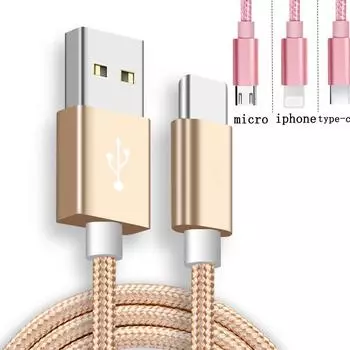 Нейлоновый USB-кабель для быстрой зарядки для Apple IPhone Hauwei Mini Phone Lighting Кабели для передачи данных micro(USB) чёрный