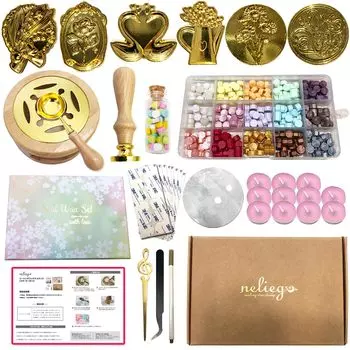 Набор печатей neliege Sealing Stamp Sealing Wax Set Kit 6 типов печатей 15 цветов воска Stamp Starter (Комплект уплотнений)