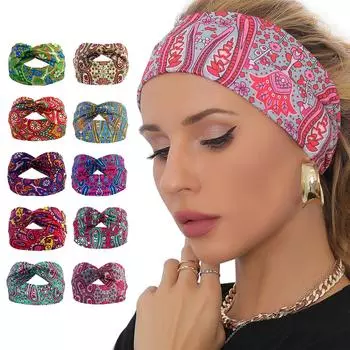 Нео-ретро эластичная повязка на голову, платок для женщин и девочек, хлопковая мягкая богемная повязка с цветочным принтом, аксессуары для волос