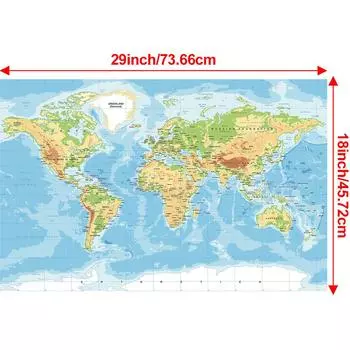 Необрамленная топографическая карта мира на английском языке, образовательная настенная подвеска для класса, гостиной, общежития, декор, подарок, дорожные принадлежности 18*29inch/45.72*73.66cm