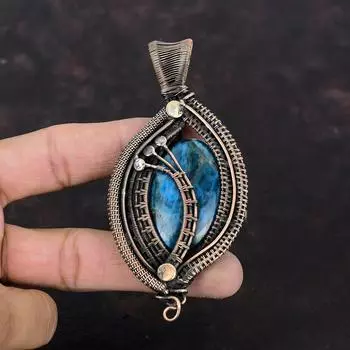 Neon Apatite Pendant Copper Wire Wrapped Pendant Stylish Pendant Neon Apatite Jewelry Gemstone Pendant Handmade Copper Jewelry Gift For Mom