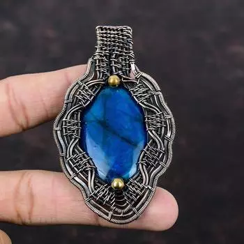 Neon Flash Labradorite Pendant Copper Wire Wrapped Pendant Real Gemstone Pendant Unique Copper Design Jewelry Handmade Pendant Gift For Him