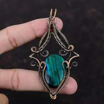Neon Flash Labradorite Pendant Copper Wire Wrapped Pendant Stylish Pendant Unique Copper Wire Jewelry Handmade Gemstone Pendant Gift For Mom