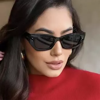 Неполяризованные солнцезащитные очки Rice Nails Cat-Eye Polygonal, модные женские персонализированные солнцезащитные очки в маленькой оправе, солнцезащитные очки в стиле ретро для активного отдыха с защитой от ультрафиолета As shown in the picture