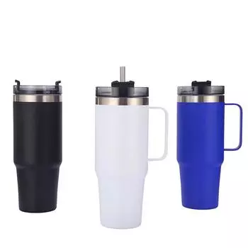 Нержавеющая сталь Ice Ba Cup Двойной вакуумный стаканчик Большая емкость с трубочкой с крышкой и ручкой Автомобильный стаканчик 20oz