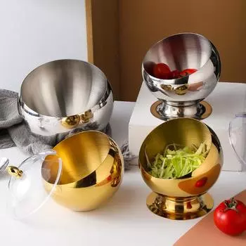 Нержавеющая сталь наклонная миска для соуса с крышкой, горячая кастрюля, банка для приправ, контейнер для фруктового салата, сферические миски, сервировочная посуда 14cm