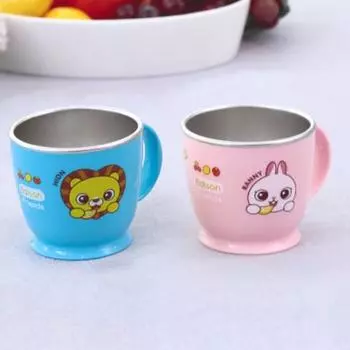 Нескользящая одноручная чашка Edison Friends из нержавеющей стали, кролик, лев, 1 комплект, популярные корейские товары для родителей