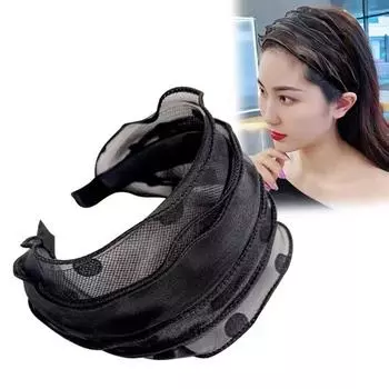 Нескользящий обруч для волос с широкими полями, женская повязка на голову, корейский головной убор, сетчатые ленты для волос, широкая повязка для волос чёрный