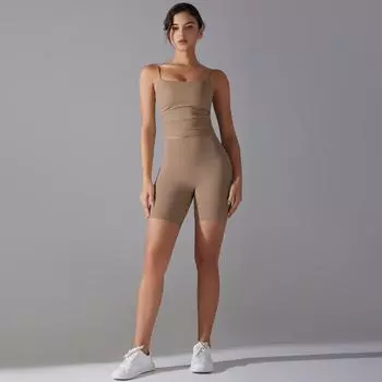 Nessaj Комплект для йоги, женская спортивная одежда для спортзала, шорты Push Up, быстросохнущий бюстгальтер без рукавов, комплект для бега S чёрный