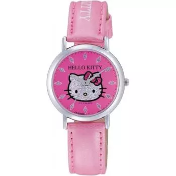 Нет QQ [Citizen QQ] Часы Аналоговые Hello Kitty Водонепроницаемый кожаный ремешок Сделано в Японии 0009N002 Женские Розовый Розовый
