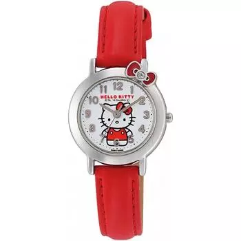 Нет QQ [QQ] Часы аналоговые Hello Kitty водонепроницаемый кожаный ремешок Hello Kitty Hello Kitty HK23 001 женские красные