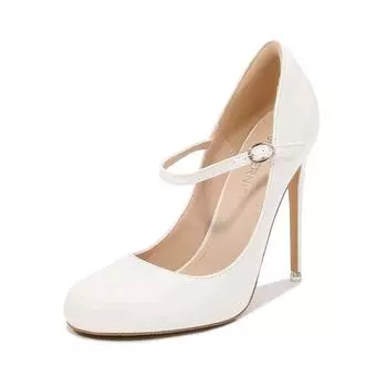 New 12cm round head wristband large size high heels daily white collar drag show fashion 35