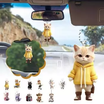 НОВЫЙ 1 шт. акриловый плоский 2D-кошачий автомобильный кулон, подвесное украшение с внешним видом, очаровательный автомобильный шнурок, брелок, рюкзак, кошка D S9D6
