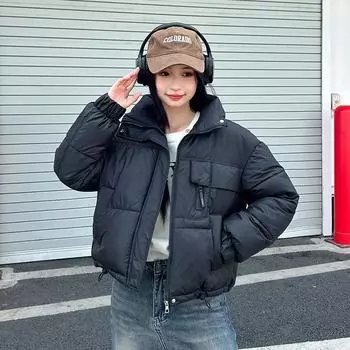 New 2025 cotton suit women s short Korean version loose and thickened small stand-up collar fashionable foreign style bread jacket M