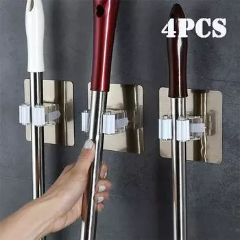 New 2/4pcs Adhesive Multi-Purpose Hooks Wall Mounted Mop Organizer Holder RackBrush Broom Hanger Hook Kitchen bathroom Strong Ho