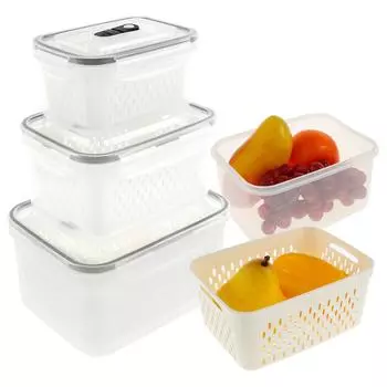New 3/4Pcs Fruit Storage Containers with Removable Colander Leakproof Produce Saver Container Different Size Refrigerator