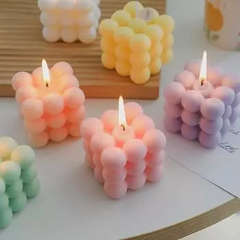 New 3D Cube Candle Silicone Mold Non-Stick Bubble Aromatherapy Candle Chocolate Cake Mold Craft Aromatherapy Gypsum Making Mold