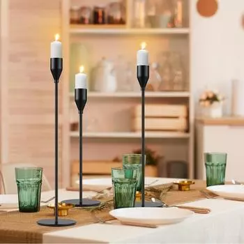 New 3Pcs Metal Black Candle Holders Candlesticks For Weddings, Home Decoration