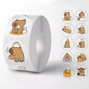 New 500pcs/Roll Cute Capybara Sticker Waterproof Graffiti Aesthetic Decorative Luggage Laptop Cup Phone Diary Book Kids Stickers Toy